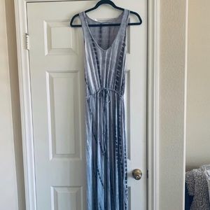 Gray and White Tie Die Racerback Tank Cinch Waist Maxi XS
